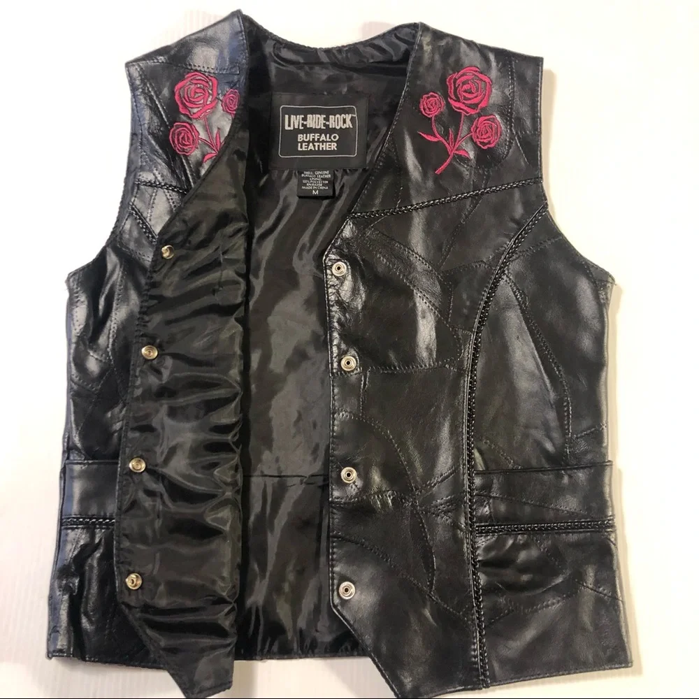 Live Ride Rock Buffalo Leather Moto Vest M - Picture 10 of 10